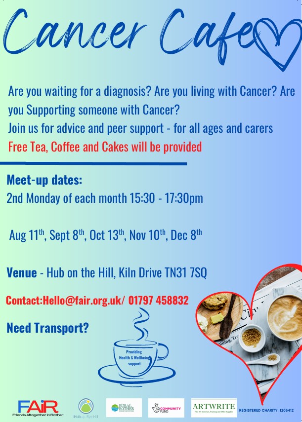Cancer Cafe, 2nd Monday of the month 3.30pm - 5.30pm 